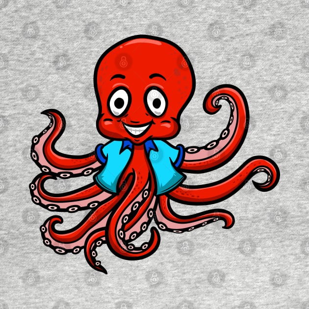 Cute Anthropomorphic Human-like Cartoon Character Octopus in Clothes by Sticker Steve